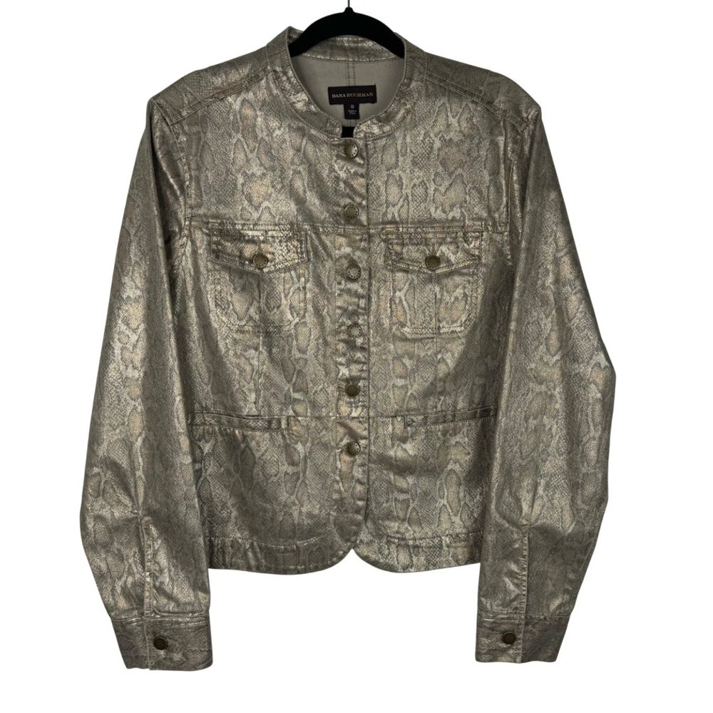 Dana Buchman Womens Snakeskin Print Metallic Jacket Size 16‎ Cotton Blend